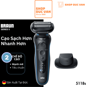 Máy Cạo Râu Braun Series 5 5118s Chống Nước Cạo Khô Và Ướt, Chế Độ Turbo Kèm Đầu Tỉa Chính Xác