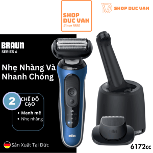Máy Cạo Râu Braun Series 6 6172cc Công Nghệ SensoFlex Giảm Áp Lực Da, Chế Độ Turbo/Gentle, Chống Nước 100%, Pin 60 Phút Kèm Trạm Làm Sạch Thông Minh SmartCare Center