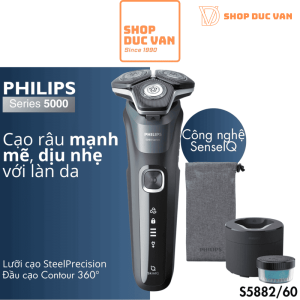 Máy Cạo Râu Không Dây Philips S5882/60 Series 5000, Cạo Ướt Và Khô, Công Nghệ Skiniq Cảm Biến Râu Kèm Hộp Làm Sạch Quick Clean Pod