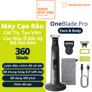 Máy cạo râu và tỉa lông toàn thân Philips Norelco OneBlade Pro 360 QP6552/70 - Pin Li-ion 120 phút, cữ 20 mức, chống nước IPX7