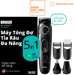 Máy Tỉa Râu Và Tông Đơ Cắt Tóc Đa Năng Braun Series 3 3450 5-Trong-1 Cho Nam