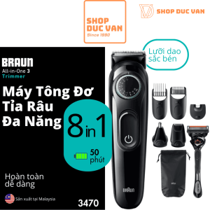 Máy Tỉa Râu Và Tông Đơ Cắt Tóc Đa Năng Braun Series 3 3470 8-Trong-1 Cho Nam