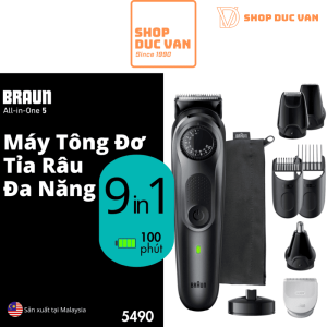 Máy Tông Đơ Tỉa Râu Đa Năng Braun All-In-One AIO 5490 Máy Cắt Tóc Cạo Lông Toàn Thân Chống Nước 9 Đầu Cạo Tỉa Cao Cấp 