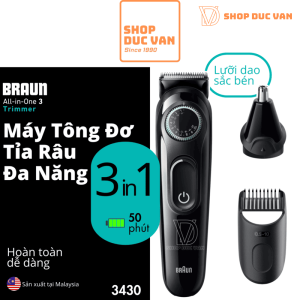 Máy Tỉa Râu Và Tông Đơ Cắt Tóc Đa Năng Braun Series 3 3430 3-Trong-1 Dành Cho Nam