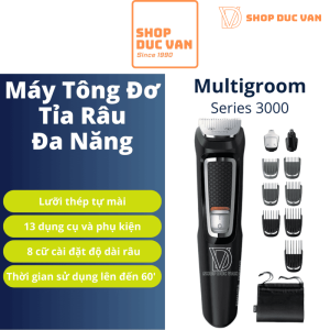 Tông Đơ Philips Norelco Multigroom 3000 MG3740 Tỉa Râu Cắt Tóc Đa Năng Cho Mặt, Đầu Với Lưỡi Dao Thép Chống Gỉ Sét