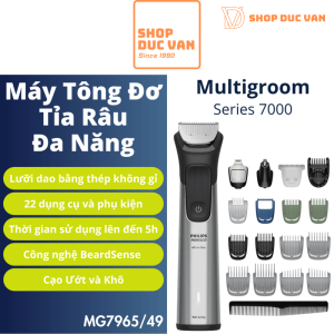Máy Tông Đơ Đa Năng Philips Norelco Multigroom 7000 MG7965/49 22 Phụ Kiện, Cảm Biến Beardsense, Pin 5 Giờ