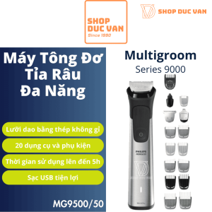 Tông Đơ Philips Multigroom 9000 MG9500/50, Máy Tỉa Râu, Cắt Tóc, Tỉa Lông Toàn Thân 20 Phụ Kiện, Chống Nước