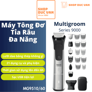 Tông Đơ Đa Năng Philips Multigroom 9000 MG9510/60, Cạo Râu, Tỉa Lông Toàn Thân, 21 Phụ Kiện, Chống Nước