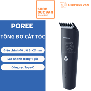 Tông Đơ Cắt Tóc Poree PC1907 Sạc Type C Pin Trâu 180 Phút, 7 Mức Chỉnh, Lưỡi Thép An Toàn Cho Bé Và Gia Đình