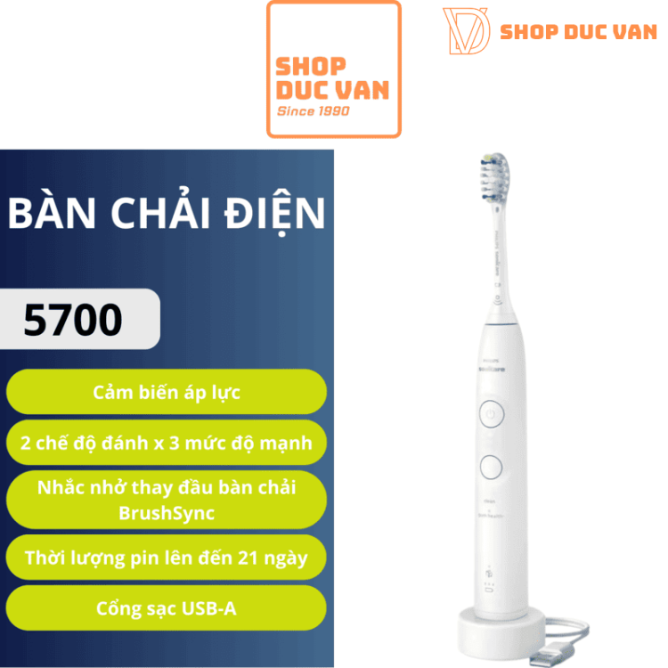 Bàn Chải Điện Philips Sonicare 5700 Chăm Sóc Nướu, Loại Bỏ Mảng Bám, Pin 21 Ngày