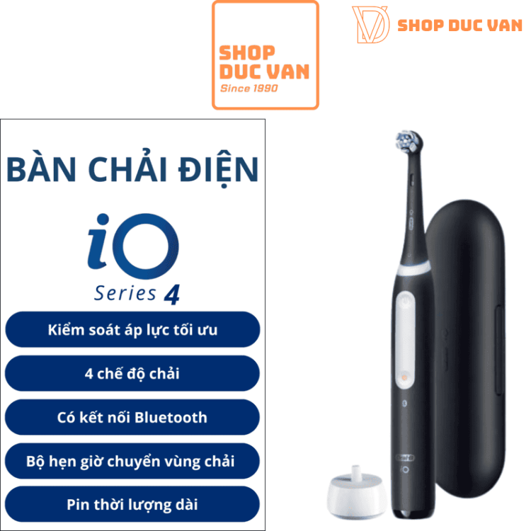 Bàn Chải Điện Oral-B iO4 Công Nghệ Vi Rung Bảo Vệ Nướu, 4 Chế Độ, Kèm Hộp Du Lịch, Kết Nối Bluetooth, Cảm Biến Lực Chải 