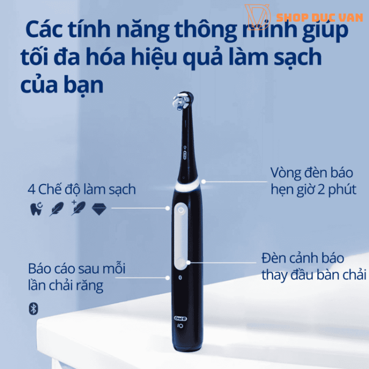Bàn Chải Điện Oral-B iO4 Công Nghệ Vi Rung Bảo Vệ Nướu, 4 Chế Độ, Kèm Hộp Du Lịch, Kết Nối Bluetooth, Cảm Biến Lực Chải 