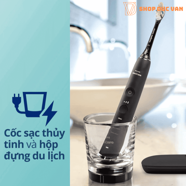 Bàn Chải Điện Philips Sonicare 9300 DiamondClean Smart Cao Cấp, Sóng Âm Thông Minh, Kèm Cốc Sạc Thủy Tinh
