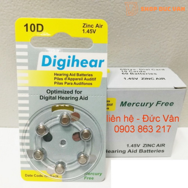 Digihear Hearing Aid Batteries PR70 Size 10, 6 Count