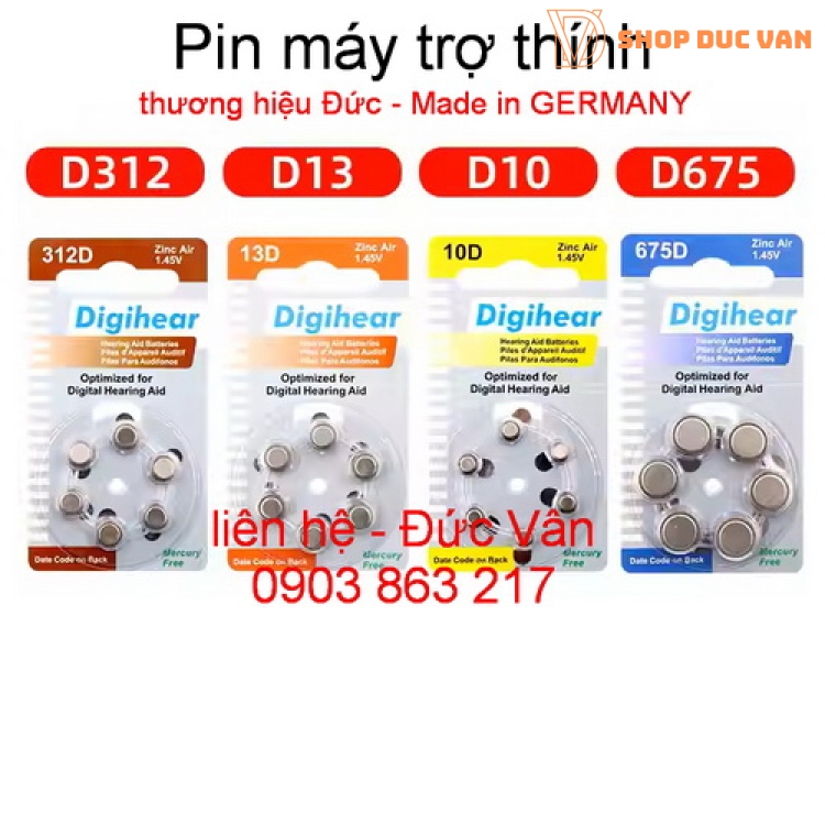 Pin Máy Trợ Thính Digihear size 13-1,45V  -vỉ 6 viên pin tròn