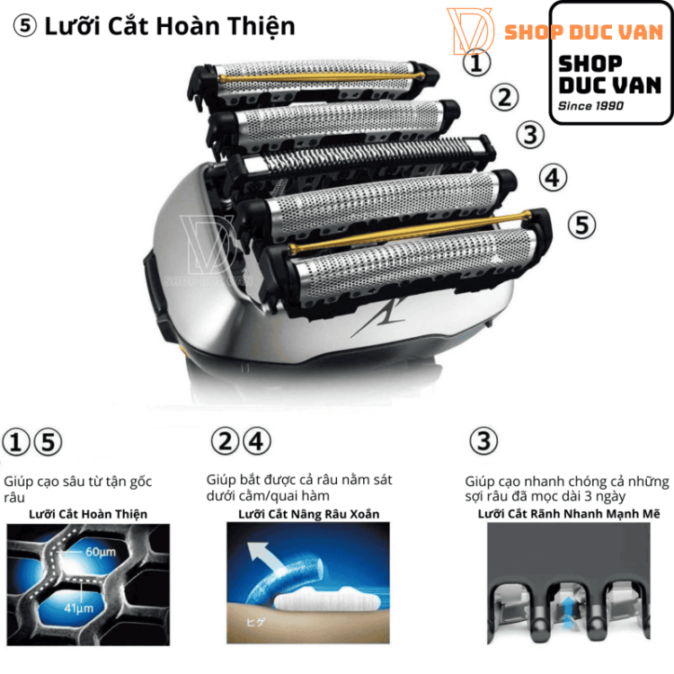 Panasonic Bộ Lưỡi & Màng Lưới Thay Thế Máy Cạo Râu 5 Lưỡi ES-LV5B ES-CLV5E ES-CLV5F ES-CLV5T