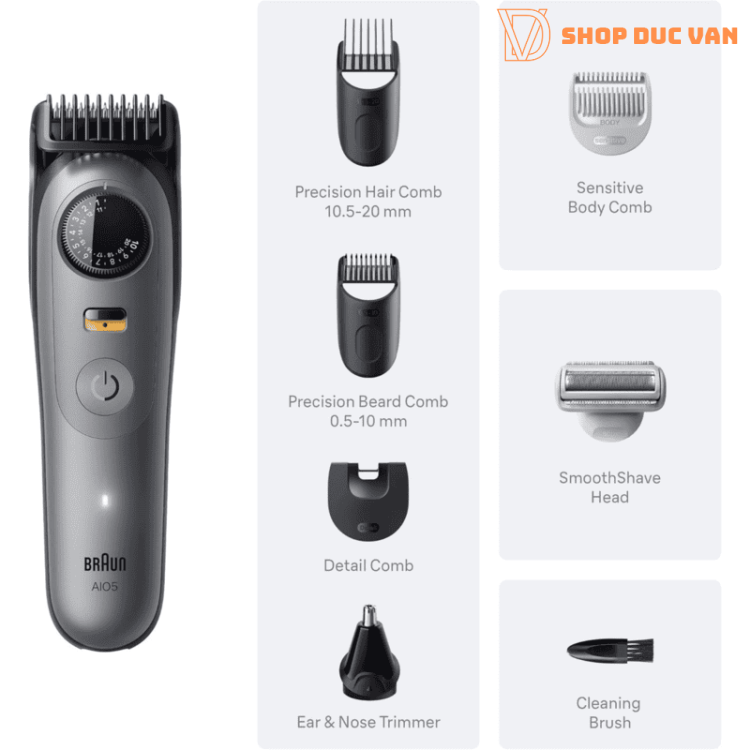 Máy Tông Đơ Tỉa Râu Đa Năng Braun Series 5 AIO 5510 Cắt Tóc, Tỉa Lông Mũi, Lông Cơ Thể 