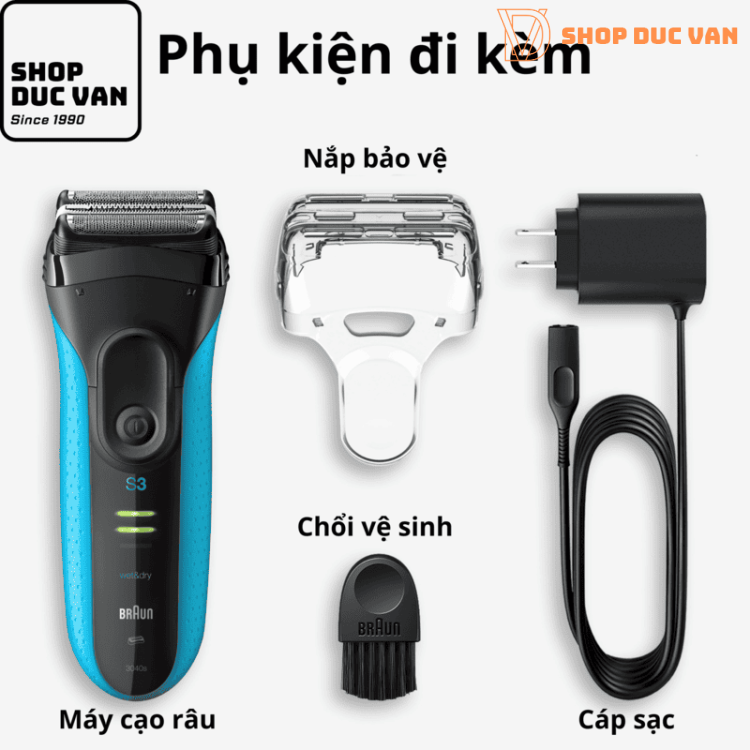 Máy Cạo Râu Braun Series 3 ProSkin 3040s Hàng Đức Cạo Khô & Ướt Kèm Đầu Tỉa Chính Xác