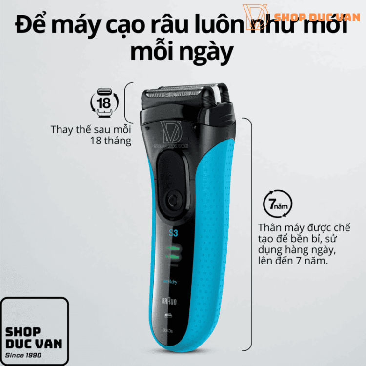 Máy Cạo Râu Braun Series 3 ProSkin 3040s Hàng Đức Cạo Khô & Ướt Kèm Đầu Tỉa Chính Xác