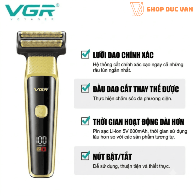 Máy Cạo Râu Đa Năng VGR V-366  Bộ Tông Đơ Cắt Tóc, Tỉa Lông Mũi 3 Trong 1 Động Cơ Turbo 6500RPM Sạc USB Type-C Pin 90 Phút