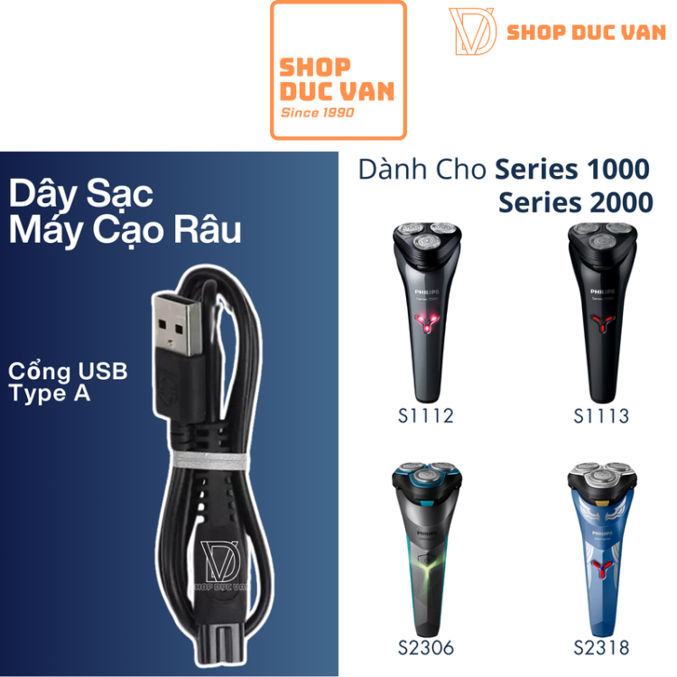 Dây Sạc USB Máy Cạo Râu Philips Series 1000 Series 2000 Chính Hãng S1103 S1112 S1113 S1115 S1118 S1213 S1301 S2306 S2308 S2313 S2318