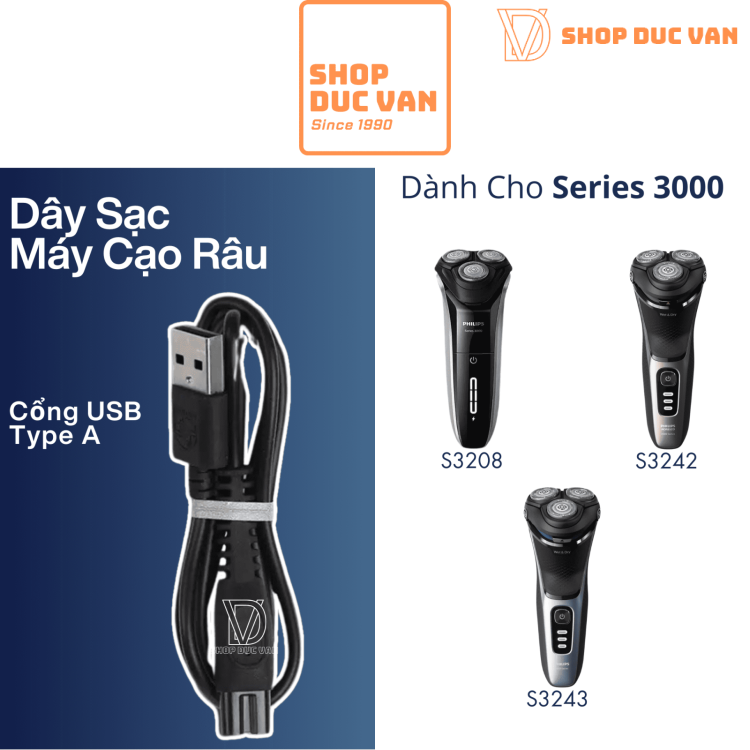Dây Sạc USB Máy Cạo Râu Philips Series 3000 Chính Hãng S3108 S3208 S3243 S3242