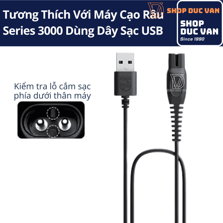 Dây Sạc USB Máy Cạo Râu Philips Series 3000 Chính Hãng S3108 S3208 S3243 S3242