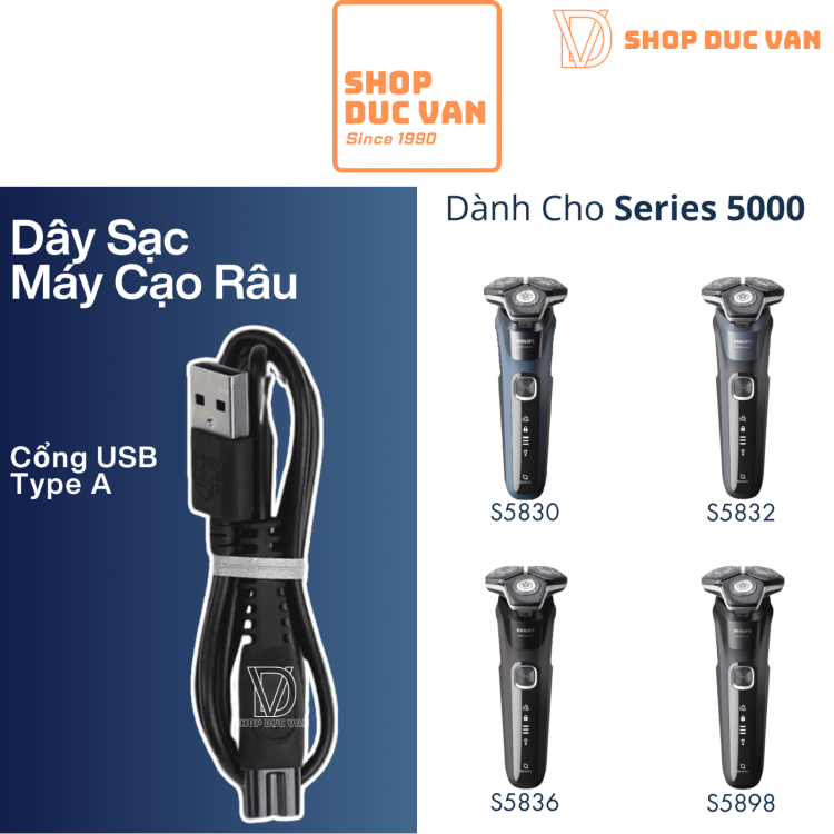 Dây Sạc USB Máy Cạo Râu Philips Series 5000 Chính Hãng S5588 S5830 S5831 S5832 S5835 S5836 S5880 S5898