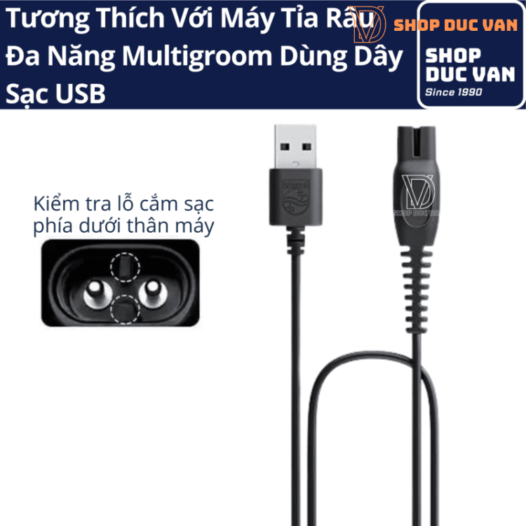 Dây Sạc USB Máy Tông Đơ Cắt Tóc Tỉa Râu Đa Năng Philips Multigroom All-In-One Series 5000 Series 7000 Series 9000 Chính Hãng