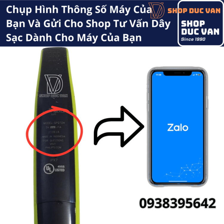 Dây Sạc USB Máy Cạo Râu Tỉa Râu Philips OneBlade Chính Hãng QP1424 QP1624 QP2724 QP2834