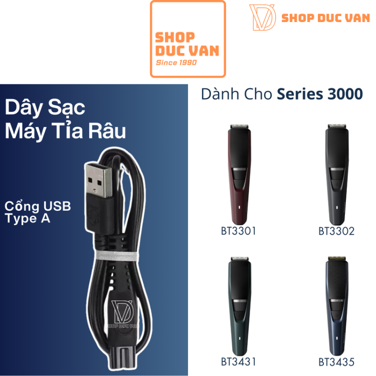 Dây Sạc USB Máy Tỉa Râu Philips Series 3000 Chính Hãng BT3301 BT3302 BT3303 BT3230 BT3415 BT3441 BT3431 BT3435