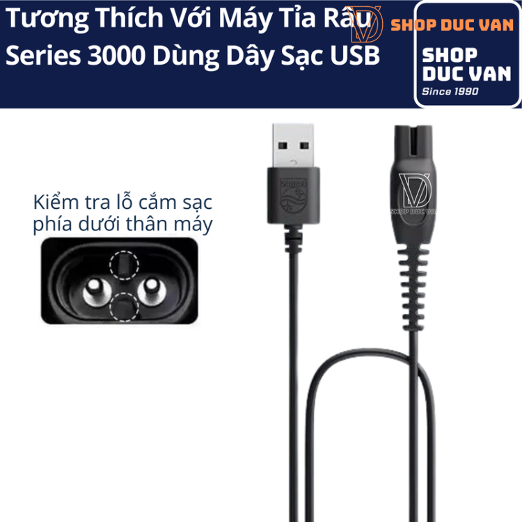 Dây Sạc USB Máy Tỉa Râu Philips Series 3000 Chính Hãng BT3301 BT3302 BT3303 BT3230 BT3415 BT3441 BT3431 BT3435