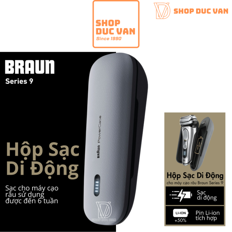 Hộp Sạc Di Động PowerCase Tương Thích Với Mọi Dòng Máy Cạo Râu Braun Series 8 & Series 9
