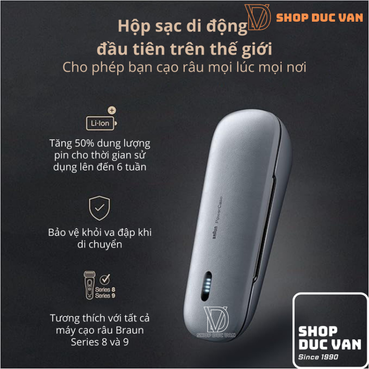 Hộp Sạc Di Động PowerCase Tương Thích Với Mọi Dòng Máy Cạo Râu Braun Series 8 & Series 9