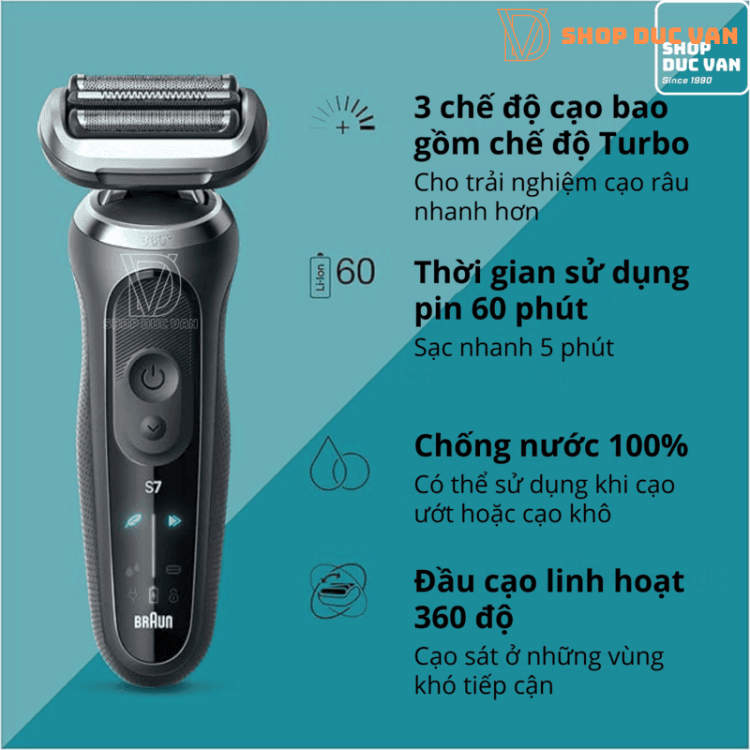 Máy Cạo Râu Braun Series 7 7171cc Đầu Linh Hoạt 360°, Trạm Sạc Tự Rửa SmartCare, Made in Germany