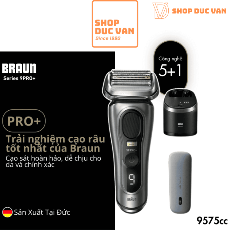 Máy Cạo Râu Braun Series 9 Pro+ 9575cc Cao Cấp - Tích Hợp Trạm Làm Sạch 6 Trong 1 Và Hộp Sạc Di Động PowerCase
