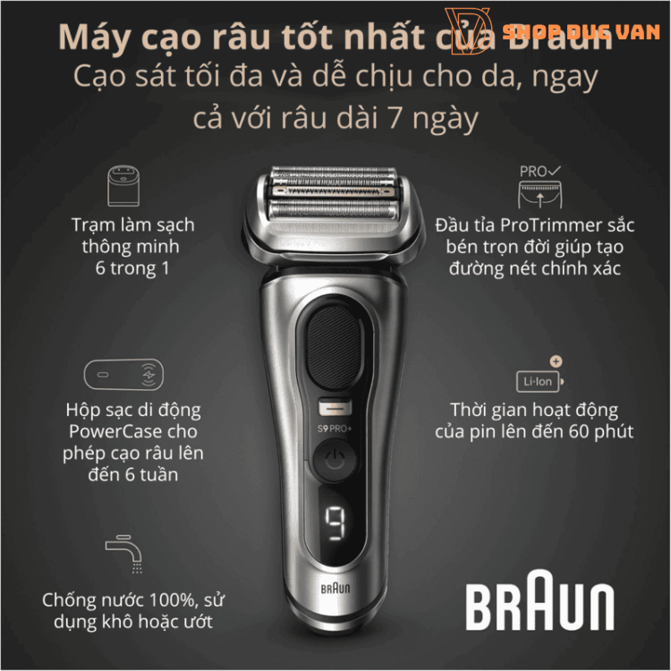 Máy Cạo Râu Braun Series 9 Pro+ 9575cc Cao Cấp - Tích Hợp Trạm Làm Sạch 6 Trong 1 Và Hộp Sạc Di Động PowerCase