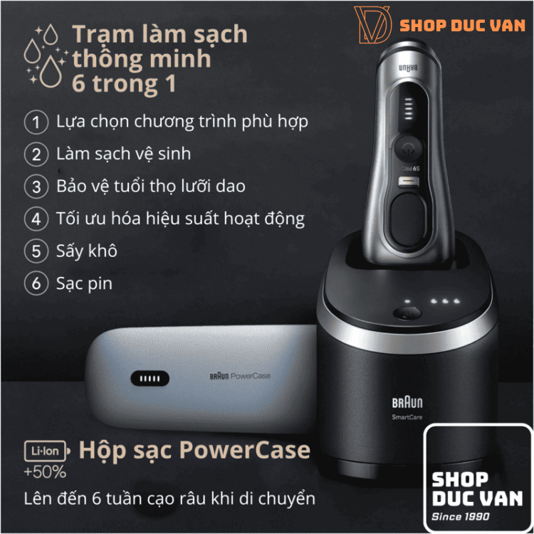 Máy Cạo Râu Braun Series 9 Pro+ 9575cc Cao Cấp - Tích Hợp Trạm Làm Sạch 6 Trong 1 Và Hộp Sạc Di Động PowerCase
