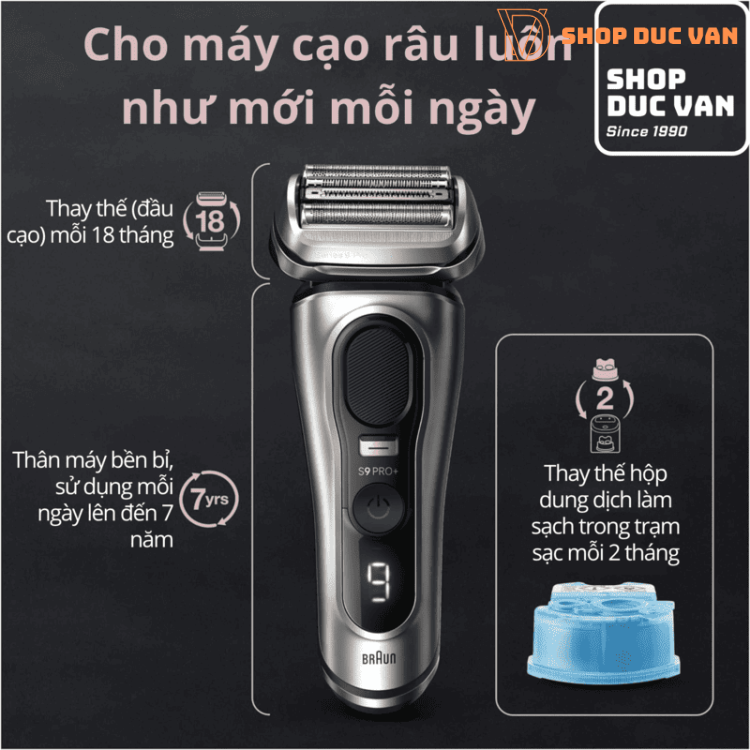 Máy Cạo Râu Braun Series 9 Pro+ 9575cc Cao Cấp - Tích Hợp Trạm Làm Sạch 6 Trong 1 Và Hộp Sạc Di Động PowerCase