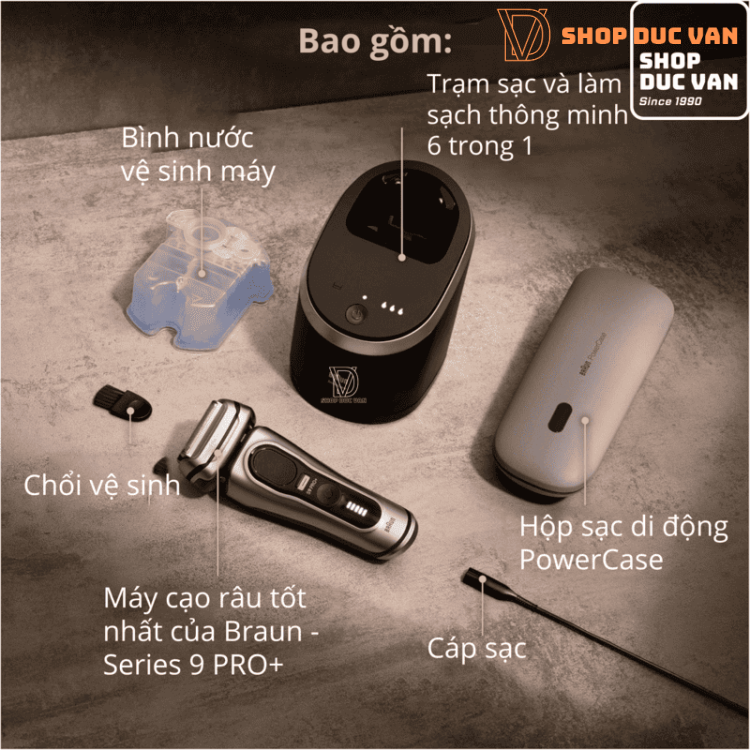 Máy Cạo Râu Braun Series 9 Pro+ 9575cc Cao Cấp - Tích Hợp Trạm Làm Sạch 6 Trong 1 Và Hộp Sạc Di Động PowerCase