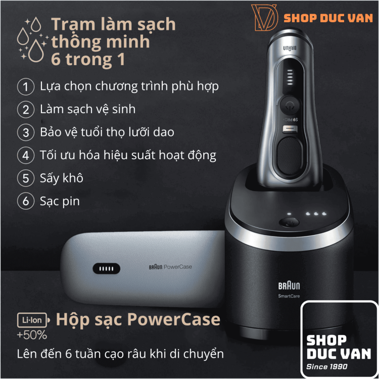 Máy Cạo Râu Braun Series 9 Pro+ 9599cc Cao Cấp Nhất, Kèm Hộp Sạc PowerCase & Trạm Làm Sạch SmartCare 6-in-1, Công Nghệ Sóng Âm AutoSense