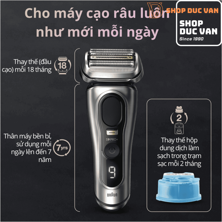 Máy Cạo Râu Braun Series 9 Pro+ 9599cc Cao Cấp Nhất, Kèm Hộp Sạc PowerCase & Trạm Làm Sạch SmartCare 6-in-1, Công Nghệ Sóng Âm AutoSense