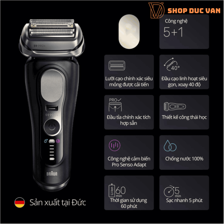 Máy Cạo Râu Braun Series 9 Pro+ 9660ccps Cao Cấp Tích Hợp Đốc Sạc Rửa Tự Động 6in1 Kèm Đầu Cạo Thay Thế