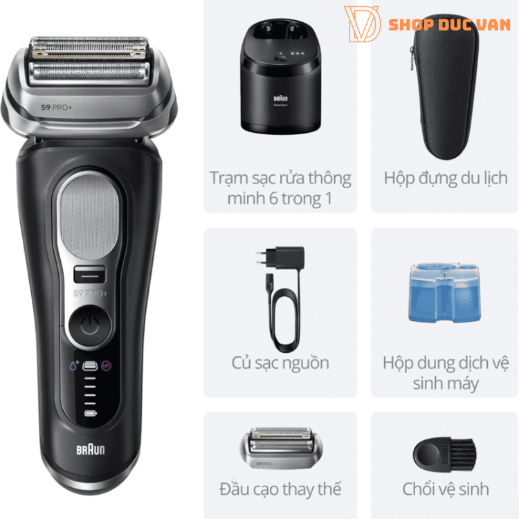 Máy Cạo Râu Braun Series 9 Pro+ 9660ccps Cao Cấp Tích Hợp Đốc Sạc Rửa Tự Động 6in1 Kèm Đầu Cạo Thay Thế