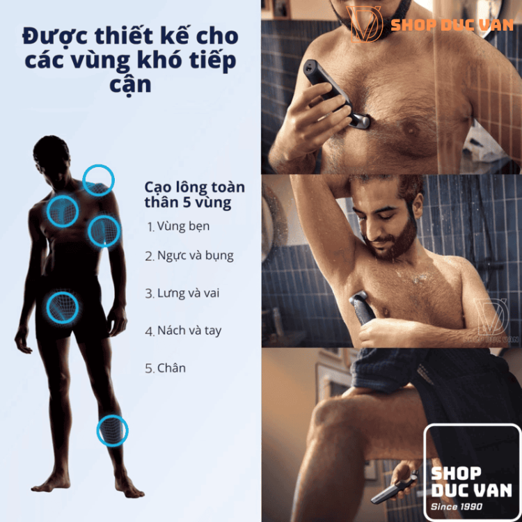 Máy Cạo Lông Toàn Thân Philips Bodygroom Series 5000 BG5025/40 Dành Cho Nam Chống Nước Kèm Phụ Kiện Cạo Lưng