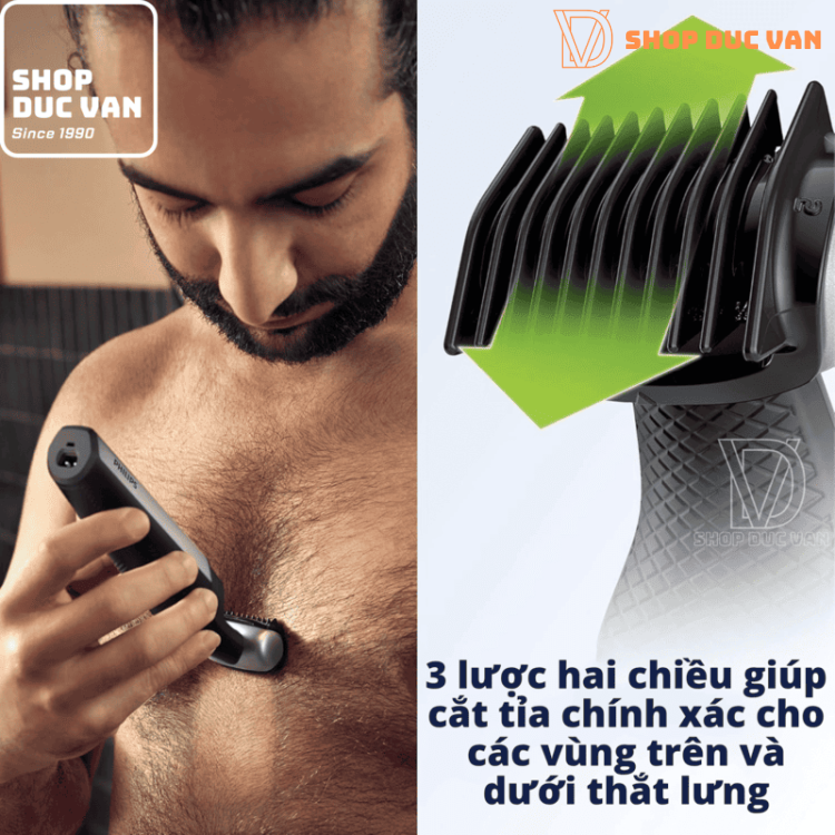 Máy Cạo Lông Toàn Thân Philips Bodygroom Series 5000 BG5025/40 Dành Cho Nam Chống Nước Kèm Phụ Kiện Cạo Lưng