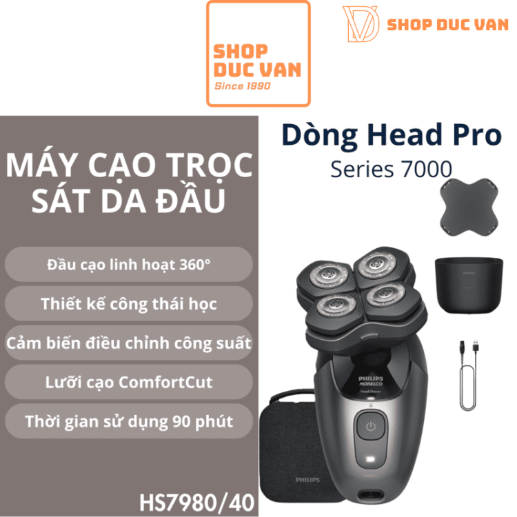 Philips Norelco Head Shaver Pro 7000 Series Electric Shaver HS7980/40 With Automatic Rinsing Station