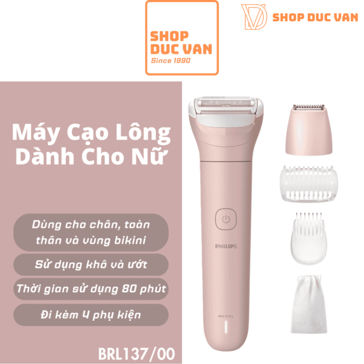 Máy Cạo Lông Nữ Philips Lady Shaver Series 6000 BRL137/00 - Máy Cạo Tỉa Lông Toàn Thân, Vùng Kín Bikini Cao Cấp Chống Nước Khô Và Ướt