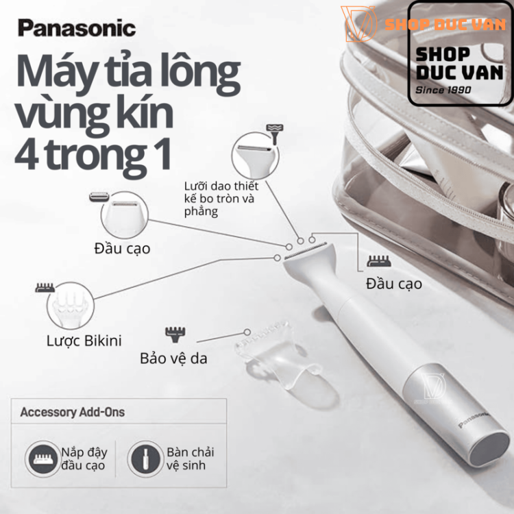 Máy Cạo Tỉa Lông Vùng Bikini Panasonic ES-WV62 Dành Cho Phụ Nữ, 4 Phụ Kiện, Chăm Sóc Những Vùng Nhạy Cảm, Thiết Kế Chống Nước, Dùng Pin