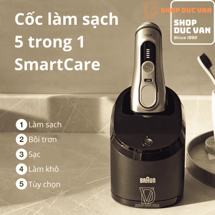 Máy Cạo Râu Braun Series 9 Pro 9477cc Với Hộp Sạc Di Động PowerCase Và Cốc Sạc SmartCare 5-In-1